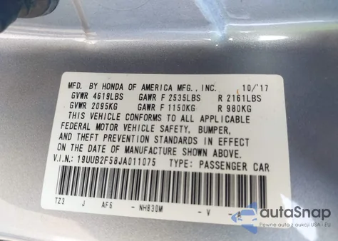 2018 Acura Tlx Tech Pkg from USA, damaged, VIN 19UUB2F58JA011075